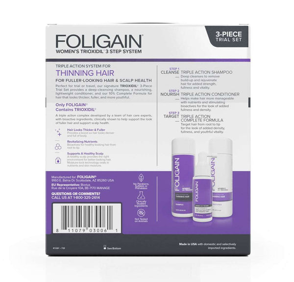 FOLIGAIN Triple Action Hair Care System For Women 3 Piece Trial Set - Foligain US