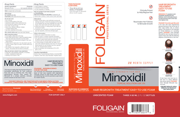 FOLIGAIN Minoxidil 5% Hair Regrowth Foam For Men 3 Month Supply - FOLIGAIN