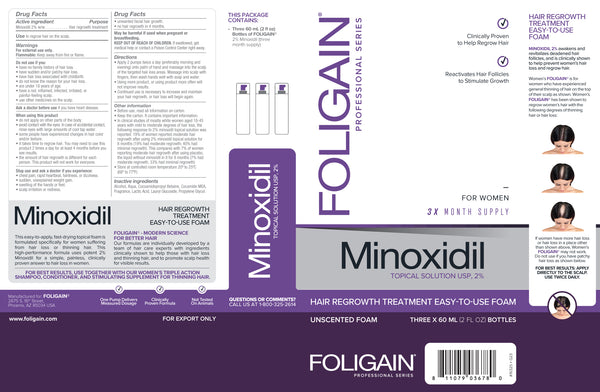 FOLIGAIN Minoxidil 2% Hair Regrowth Foam For Women 3 Month Supply - FOLIGAIN