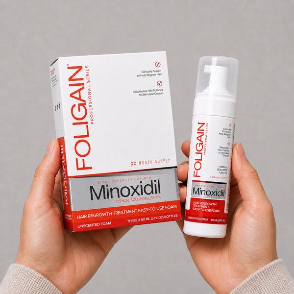 FOLIGAIN® Minoxidil 5% Hair Regrowth Foam For Men 6 Month Supply - FOLIGAIN