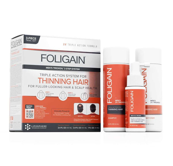 FOLIGAIN Triple Action Hair Care System For Men 3 Piece Trial Set - Foligain US